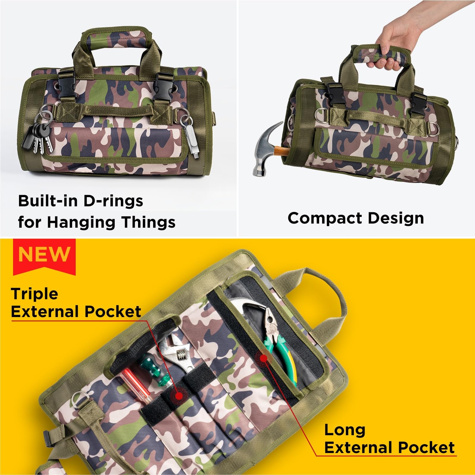 Tool Bag Heavy Duty Organizer Portable Pouch Men 6 Detachable Camo Green