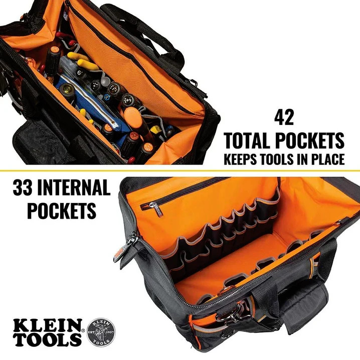 KLEIN TOOLS 55469 Tradesman Pro Wide StayOpen Tool Bag Industrial 42 Pockets XL