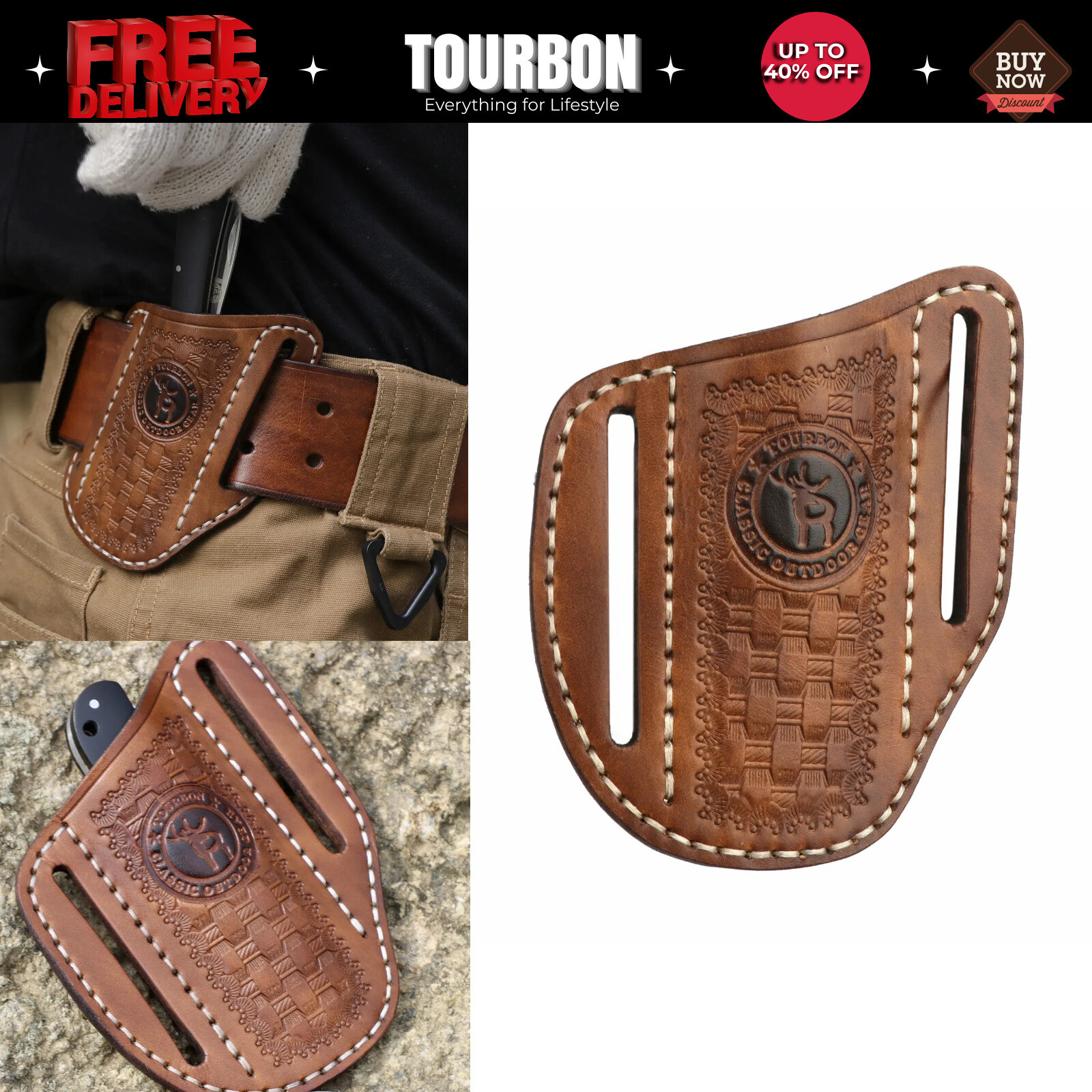 Leather Folding Knife Sheath Belt Pouch EDC Pocket Tool Holder Camping-Clearance