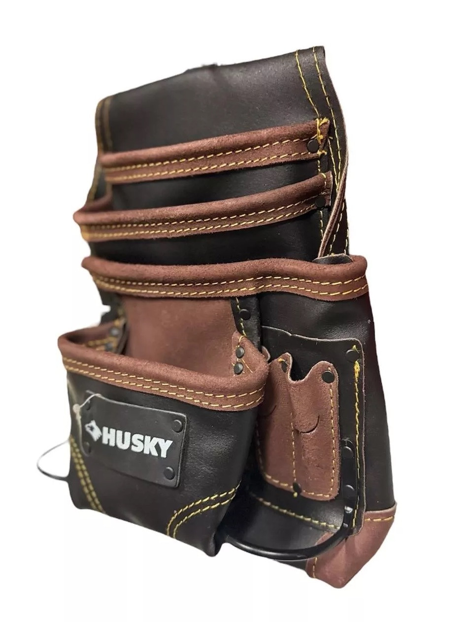 10 PKT Oil Tan Construction Leather Tool Pouch Bag Belt