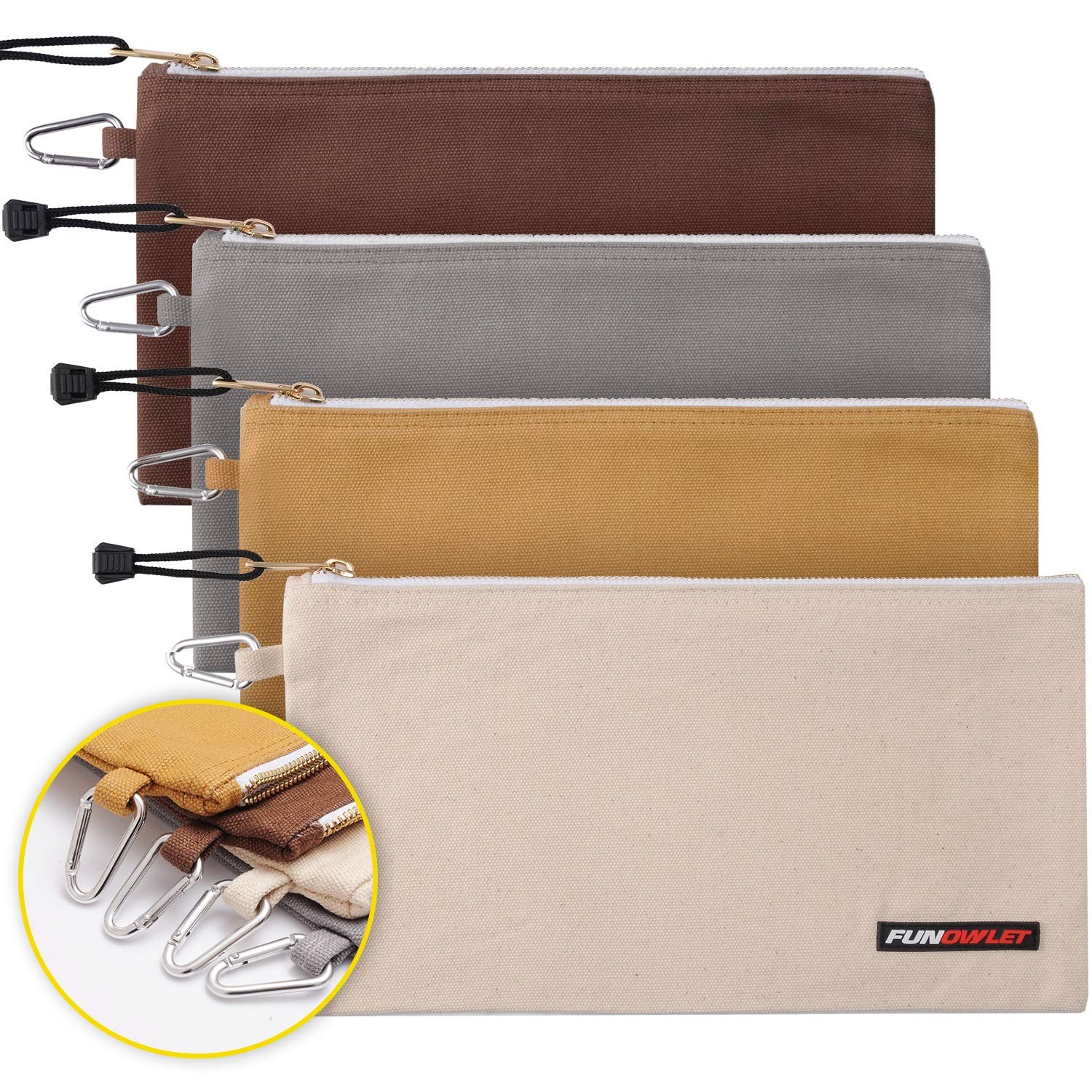 FunOwlet Utility Bag, Canvas Zipper Tool ONE SIZE, White, Gray, Tan, Brown