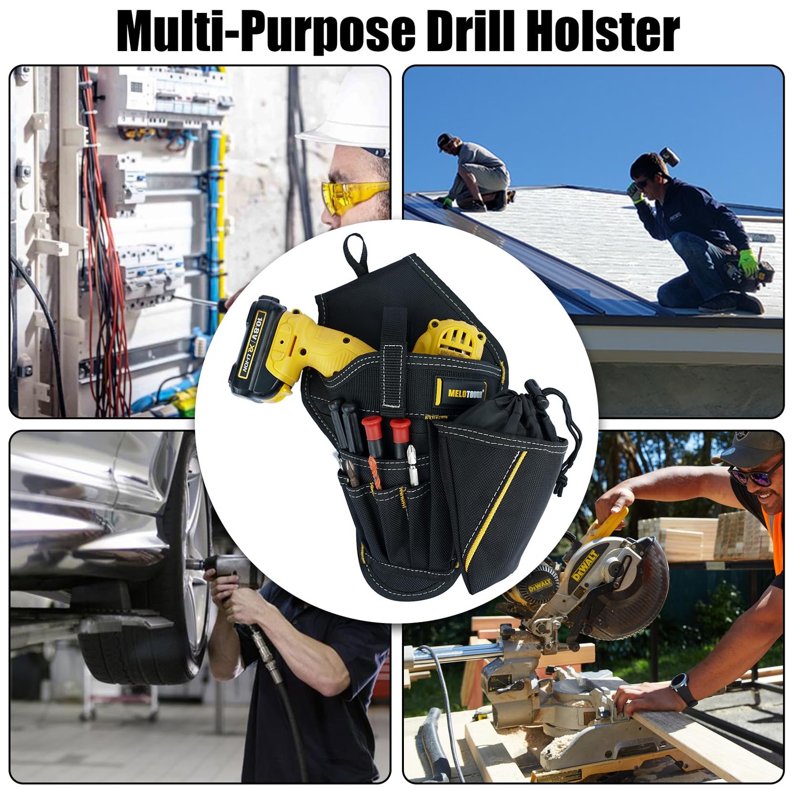 Drill Holster Impact Driver Bit Pouch Heavy Duty Cordless Tool Belt Right Hand