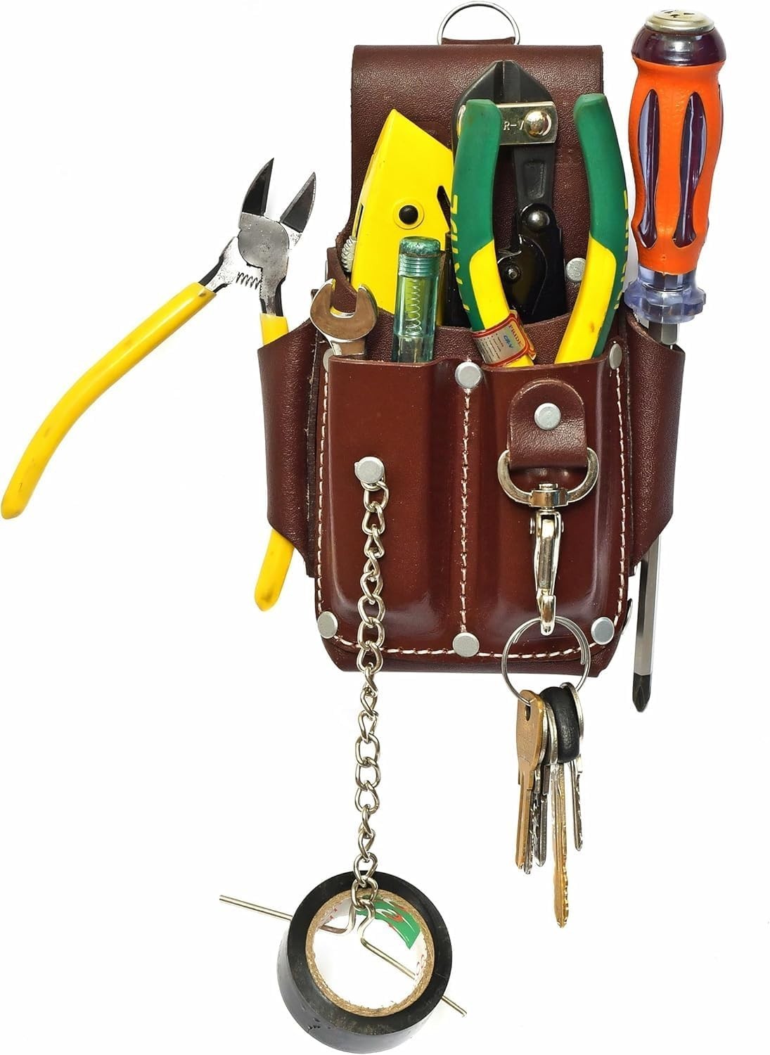 Pro-5 Electrician Pouch, Leather Tool Pouch, 5 Pocket Pouch with Electrical Tape