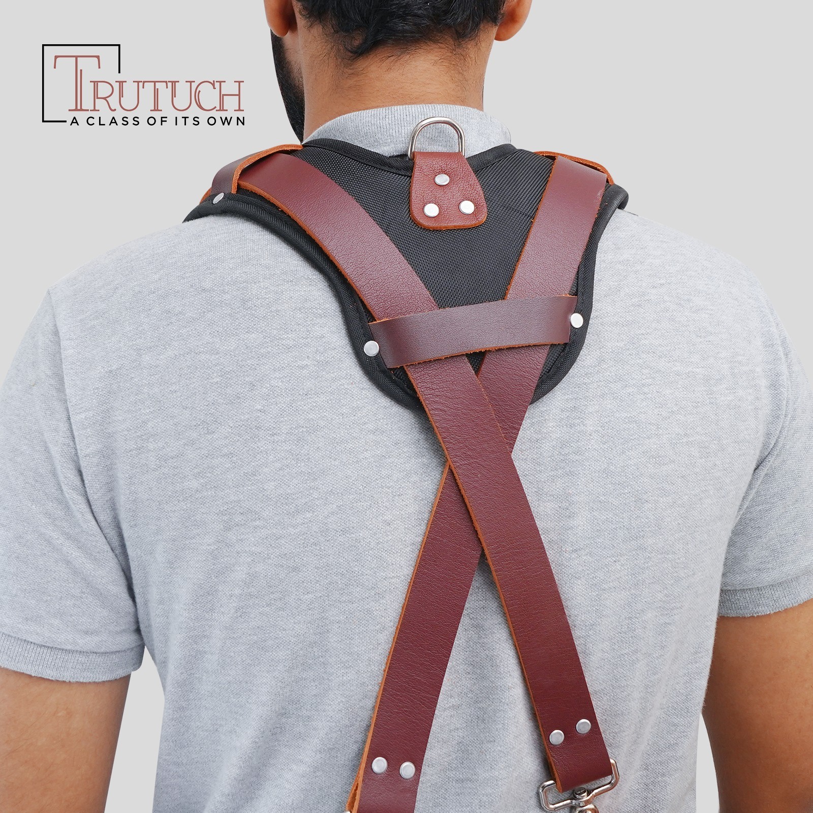 Trutuch Maroon Leather Tool Belt with Suspender | 18 Pockets | Framers Tool Belt