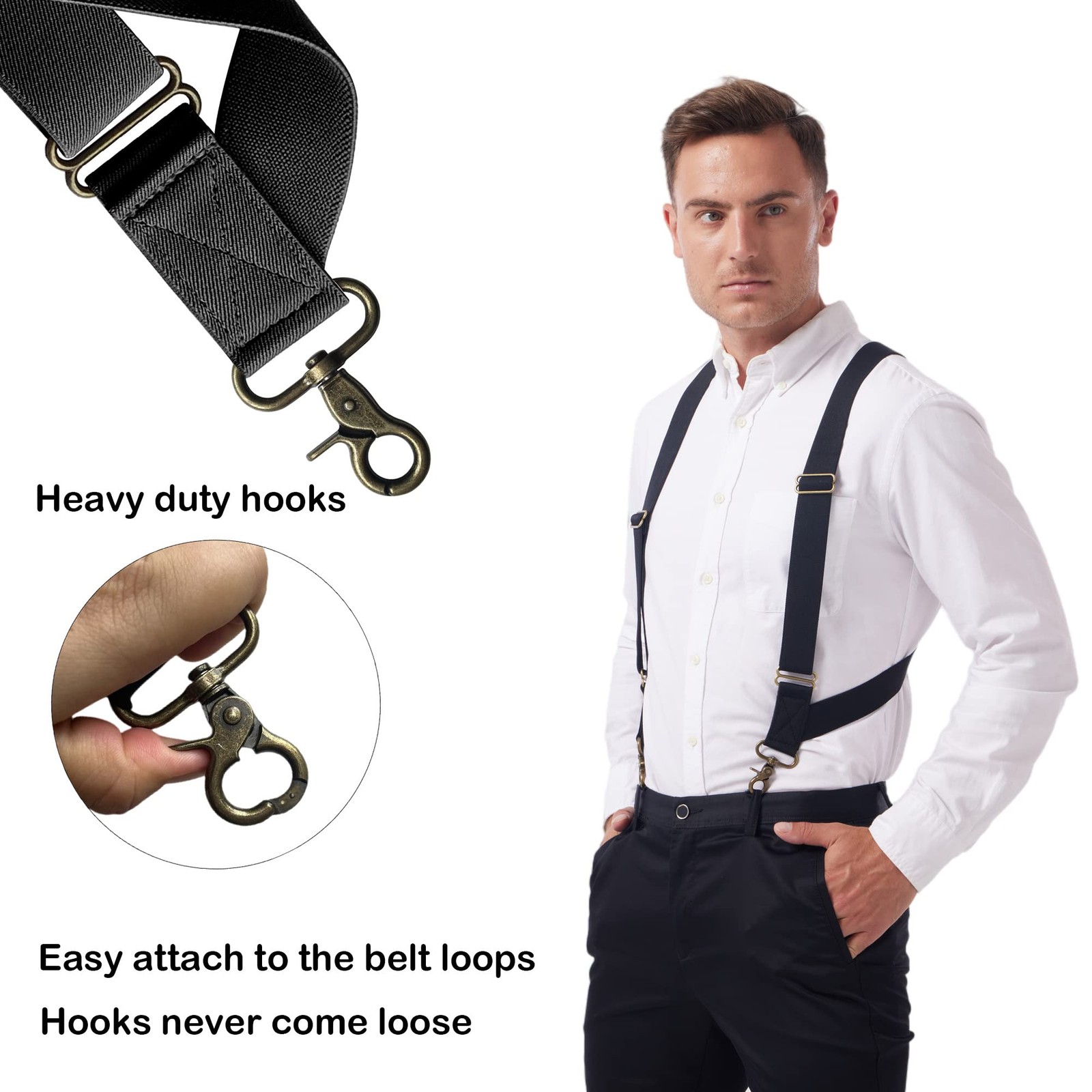 LazarsSpace Suspenders for Men Heavy Duty Large, 2 Hooks 1.5 Inches, Black