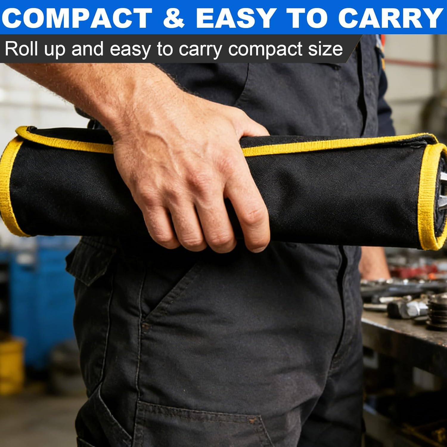 Heavy-Duty Wrench Roll Organizer with Waterproof Pockets for SAE & Metric Tools