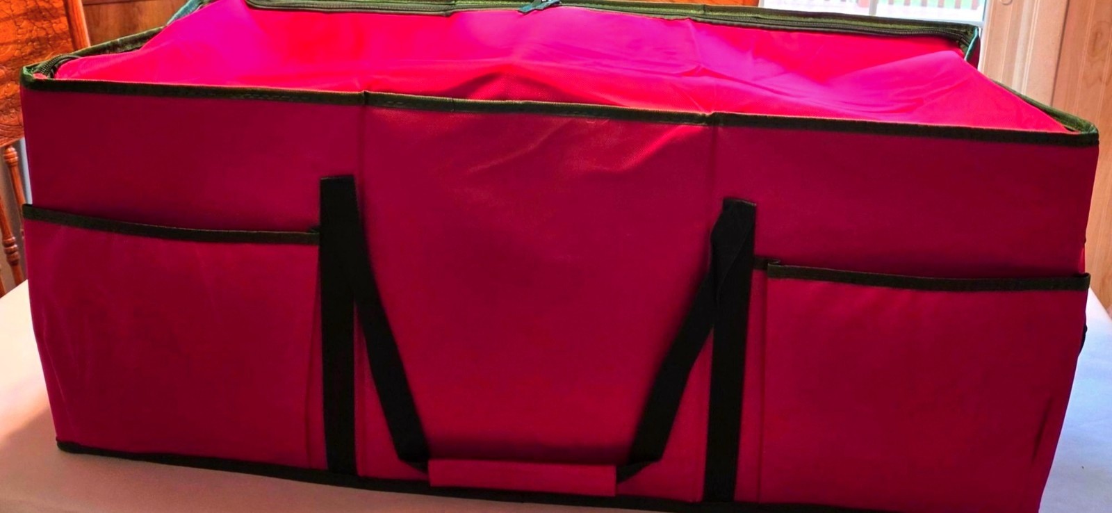 Large Red Ornament Storage Bag Handles Pockets Zipper Closure 24.4″x12.6″x12.2″