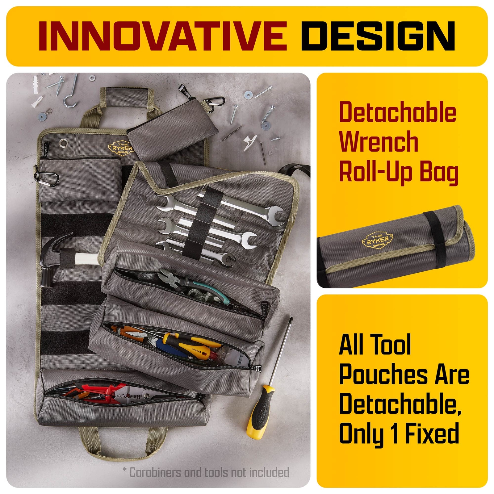 Pro Official Tool Roll Organizer “ 4 Detachable Tool Pouches + Wrench Organizer