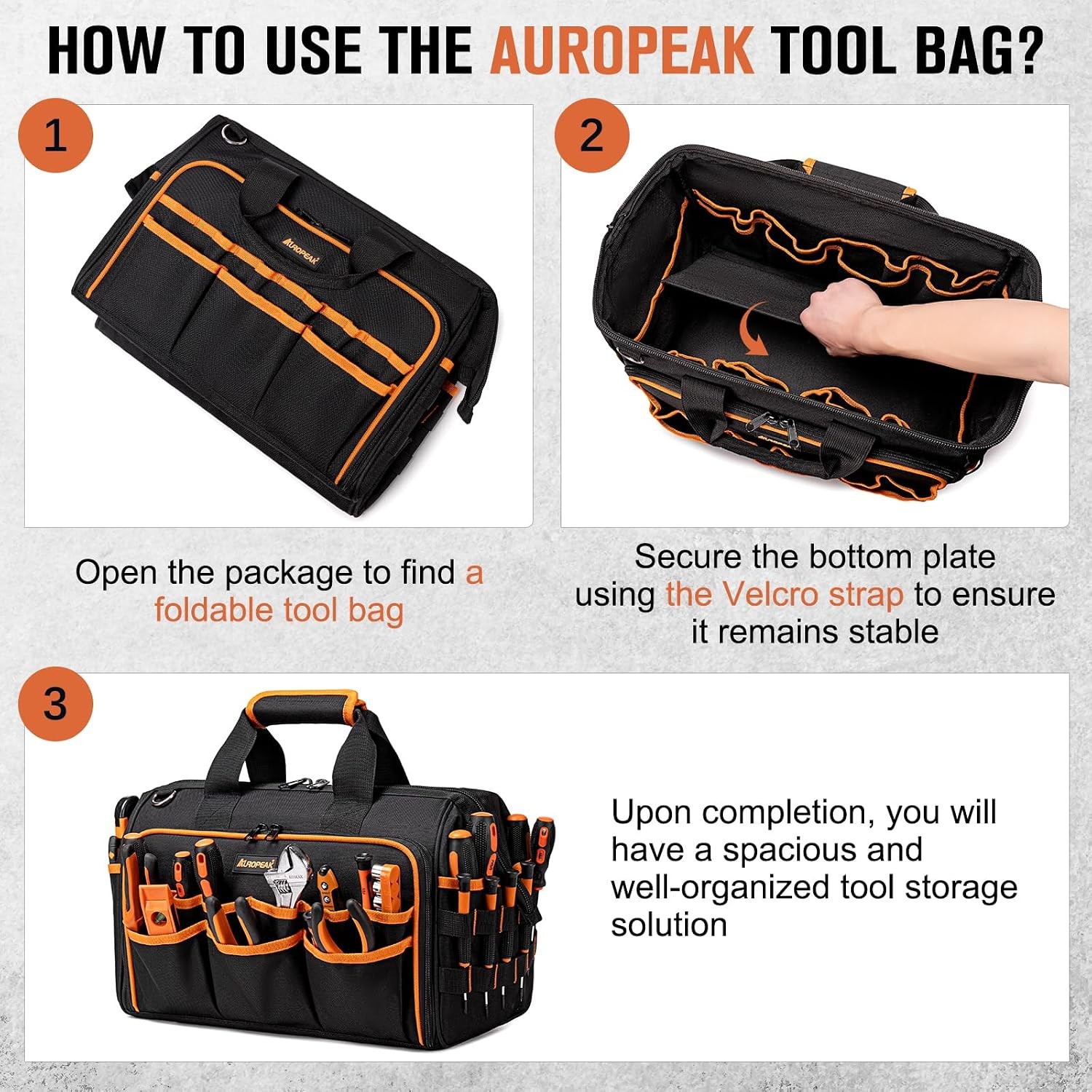 17-Inch Electrician Tool Bags Men 46-Pocket Heavy Duty Tool Bag Foldable