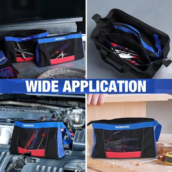 WORKPRO 12″ Tool Pouches with Zipper, Utility Bag 7 x 12 x 3 inches, Black