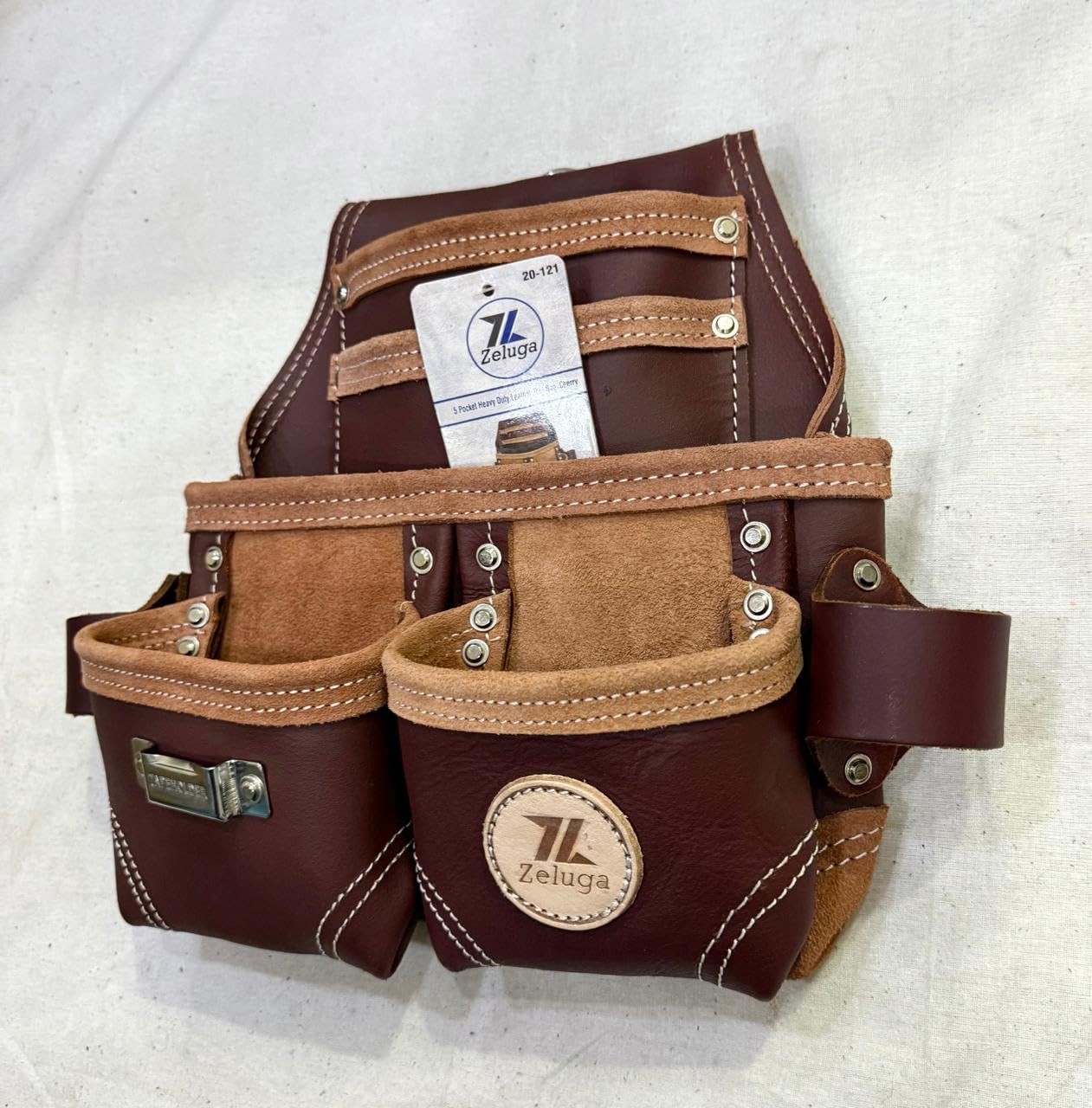 20121 Heavy Duty Leather Polyester Tool Bag Cherry Red Storage Pouch