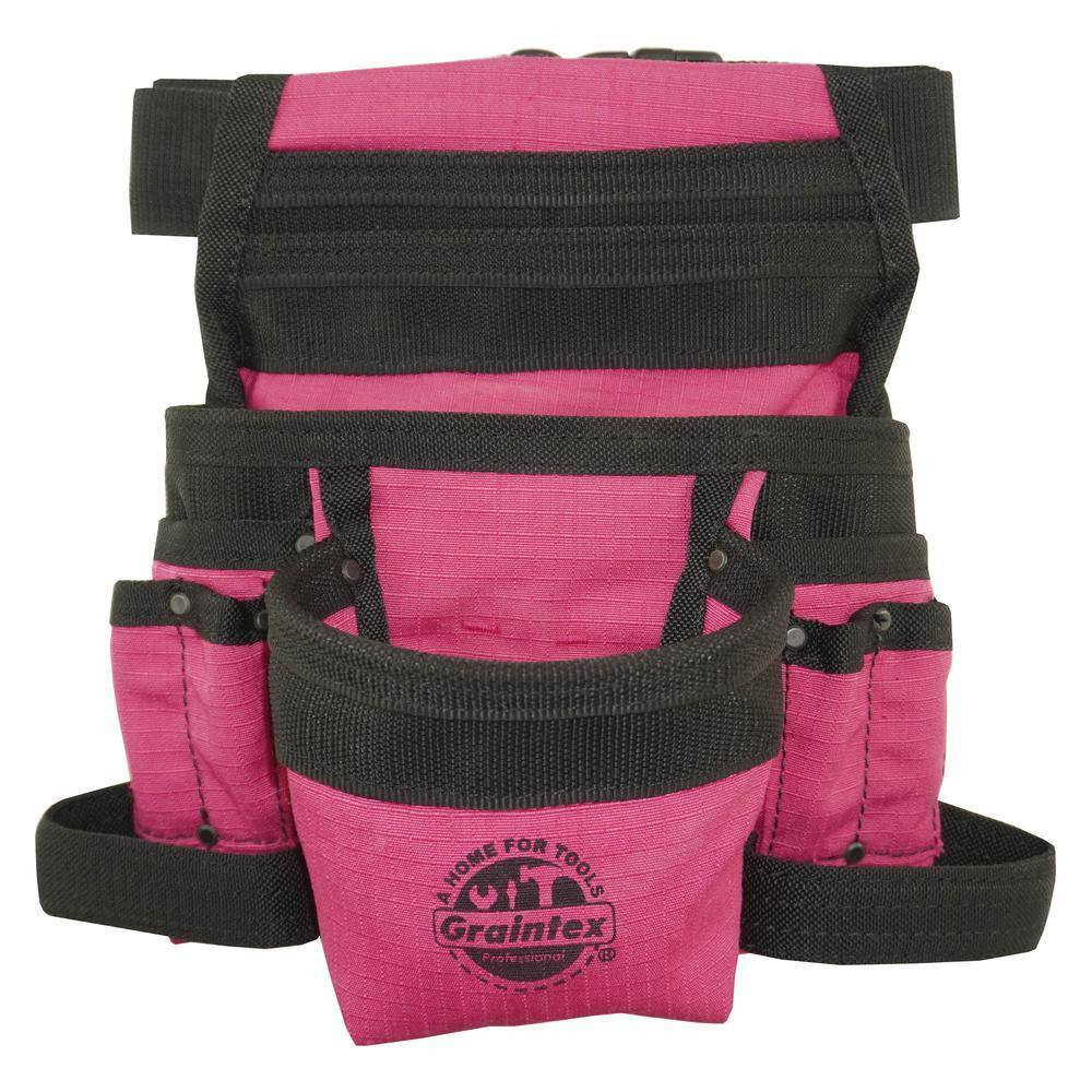 Pink Canvas 10-Pocket Finisher Tool Pouch with Belt
