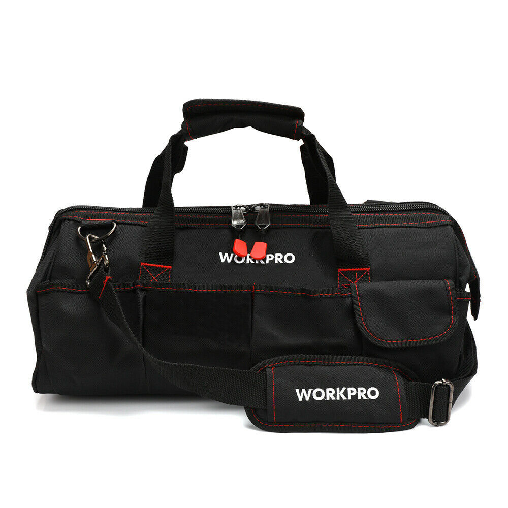 WORKPRO 18» Tool Bag Zipper Wide Mouth Open Top Tool Organizer Case Black/Blue