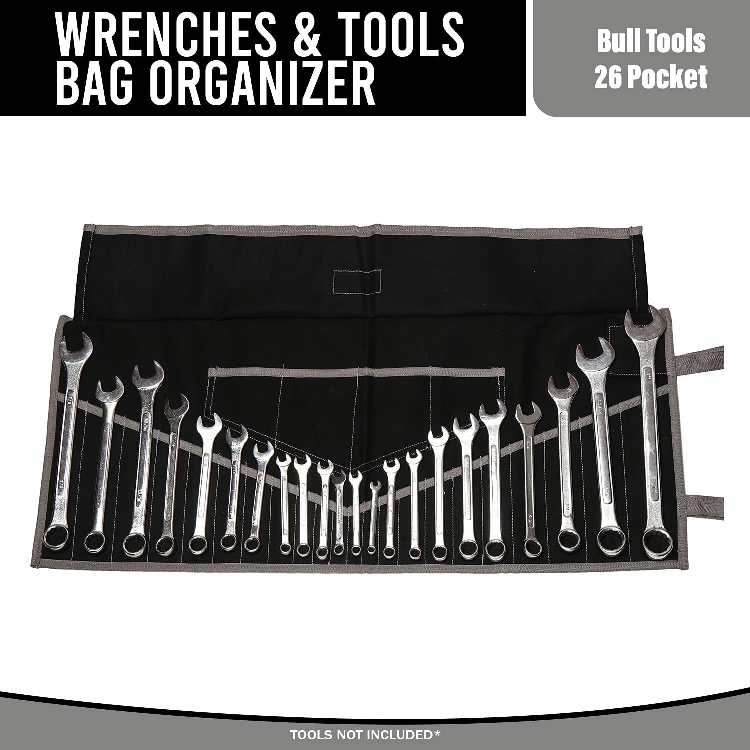 26 Pocket Wrench Roll-Up Pouch Organizer SAE & Metric Tool Bag Waterproof Canvas