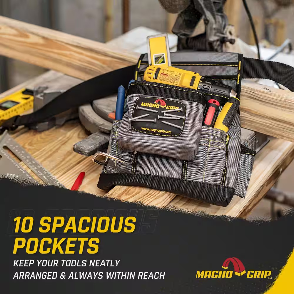 11 In. 10-Pocket Platinum Magnetic Tool Pouch with Belt