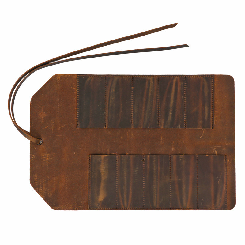 TOURBON Vintage Leather Roll Craft Tool Organizer Workshop Knife Carrier Bag