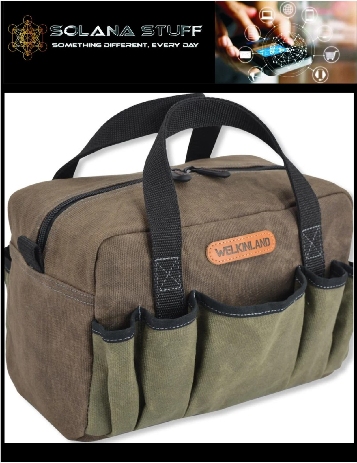 Welkinland Tool Bag Men’s Electrician 14 Pockets Canvas Tool Small size