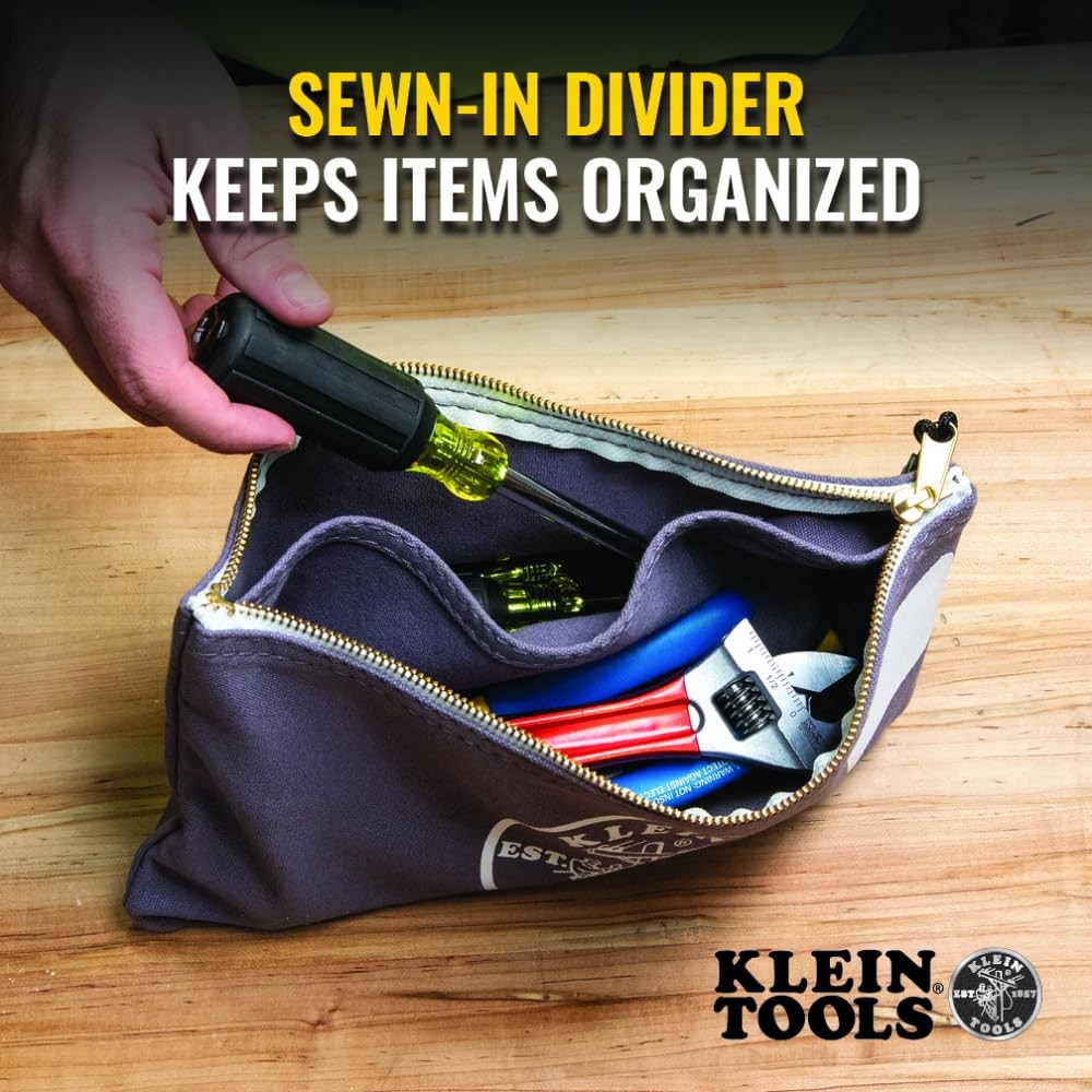 Klein Tools 55578 Zipper Bag with Divider, No. 10 Canvas, 7-Inch x Gray