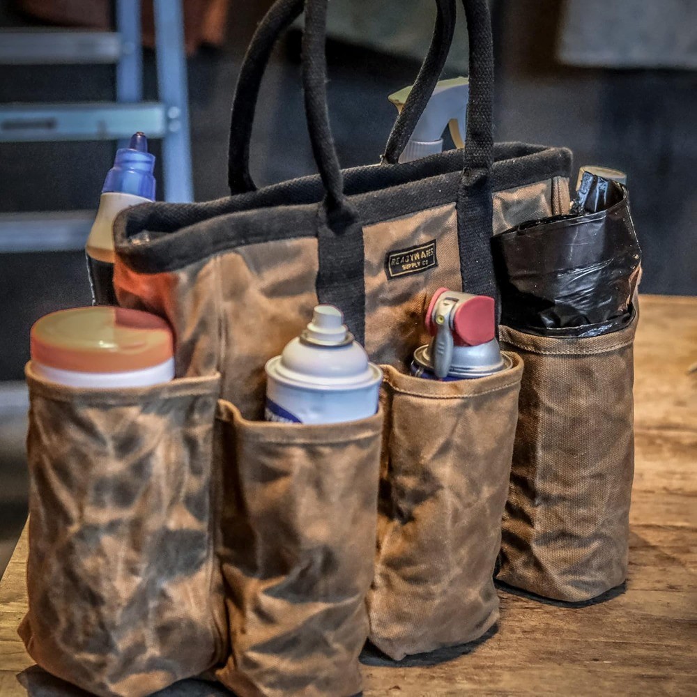 14″ Waxed Canvas Supply Bag, Garden Tool Tote & Utility Storage with Pockets