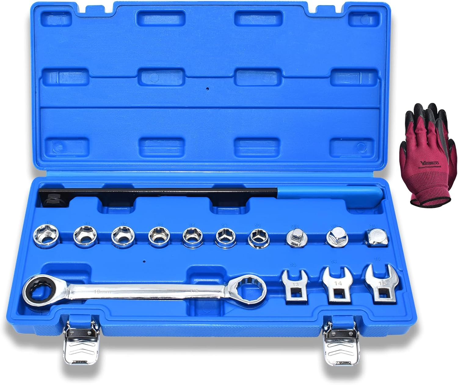 15Pcs Universal Ratcheting Serpentine Belt Tool Set, Serpentine Belt Removal Ins