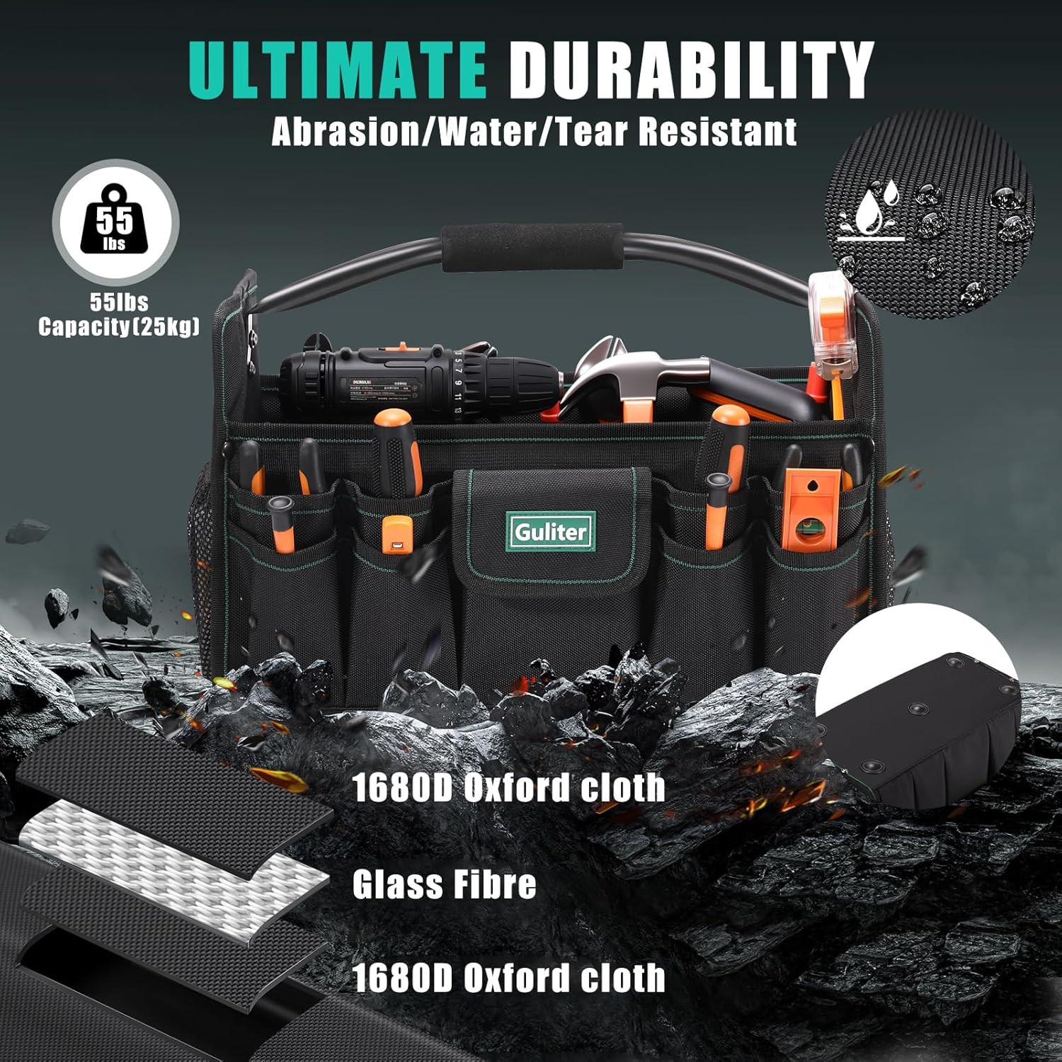 17 Inch Tool Bag,Electrician Tool Bags,Heavy Duty Open Top Tool Tote,31 Pocket T