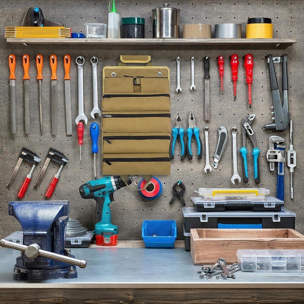 Heavy Duty Tool Roll Bag with Waterproof Coating and Reinforced Stitching