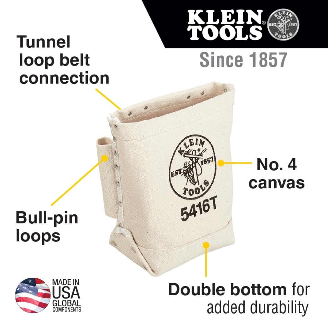 Klein Tools 5416T Bull Pin/bolt Bag With Tunnel Loop – 5 x 10 x 9-Inch – New
