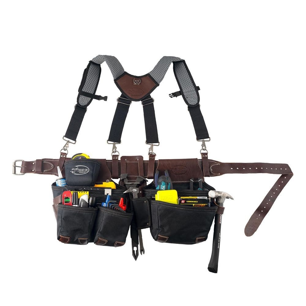 DEAD ON TOOLS Leather Hybrid Weather-Resistant Tool Belt w/ Suspenders in Black