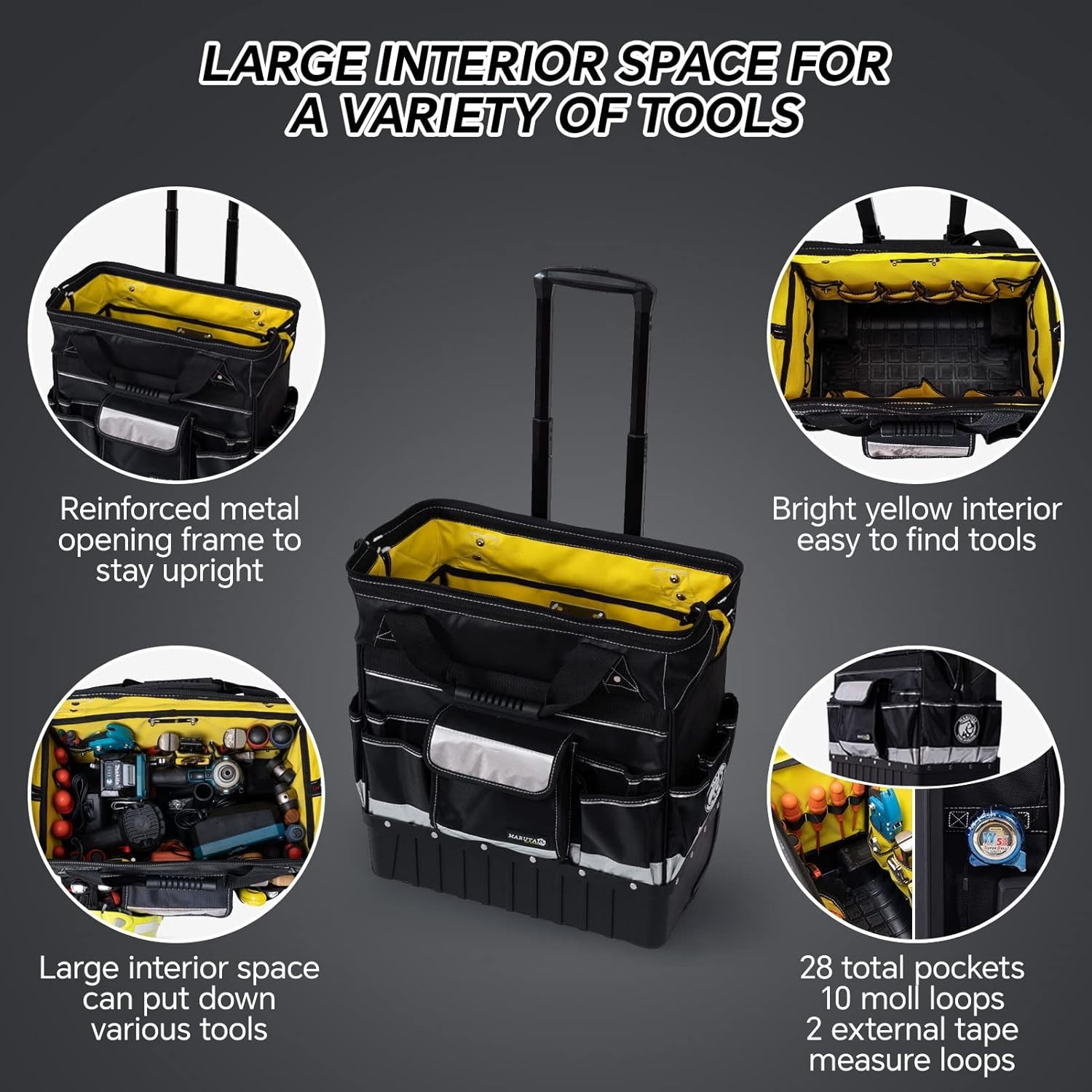 18» Rolling Tool Bag, Waterproof Tool Bag with Wheels, Portable Storage Organiz
