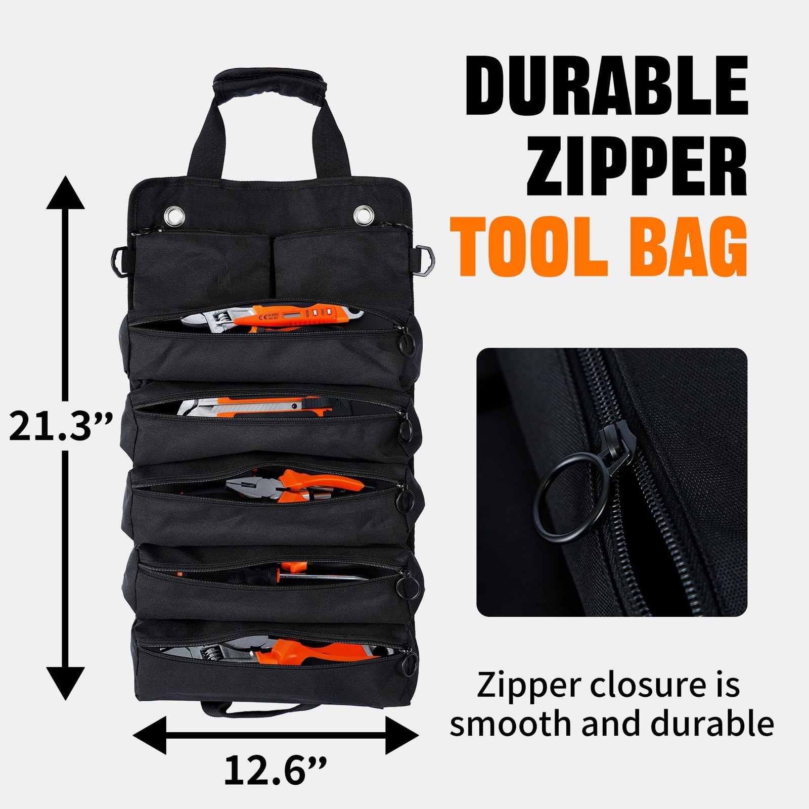 Portable Foldable Roll Up Tool Bag Organizer 21.3 x 12.6 x 3.95 inches, black