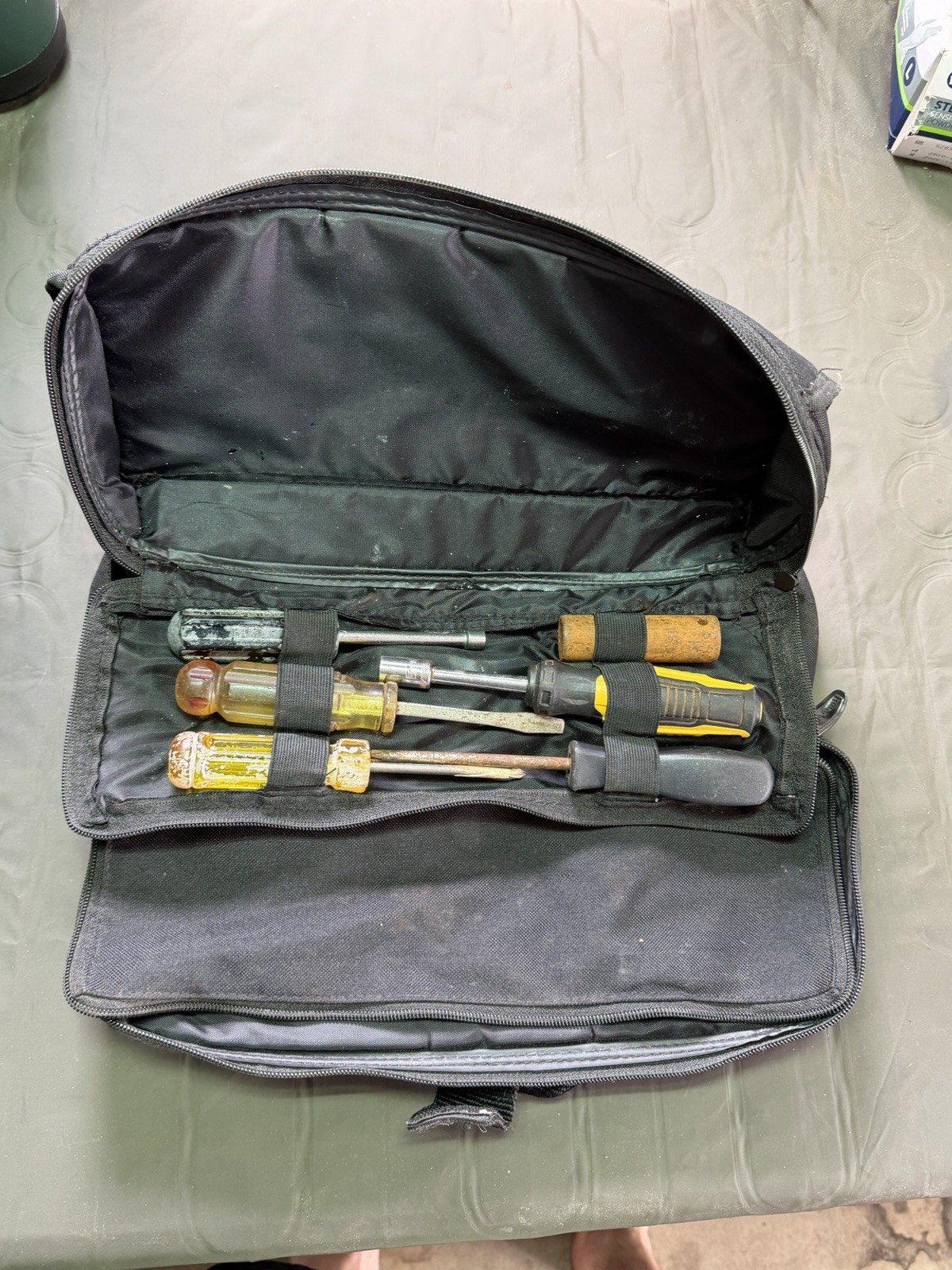 Tool Lot Rubbermaid Double Pouch Tool Bag Case Blue Black Zippered With Tools
