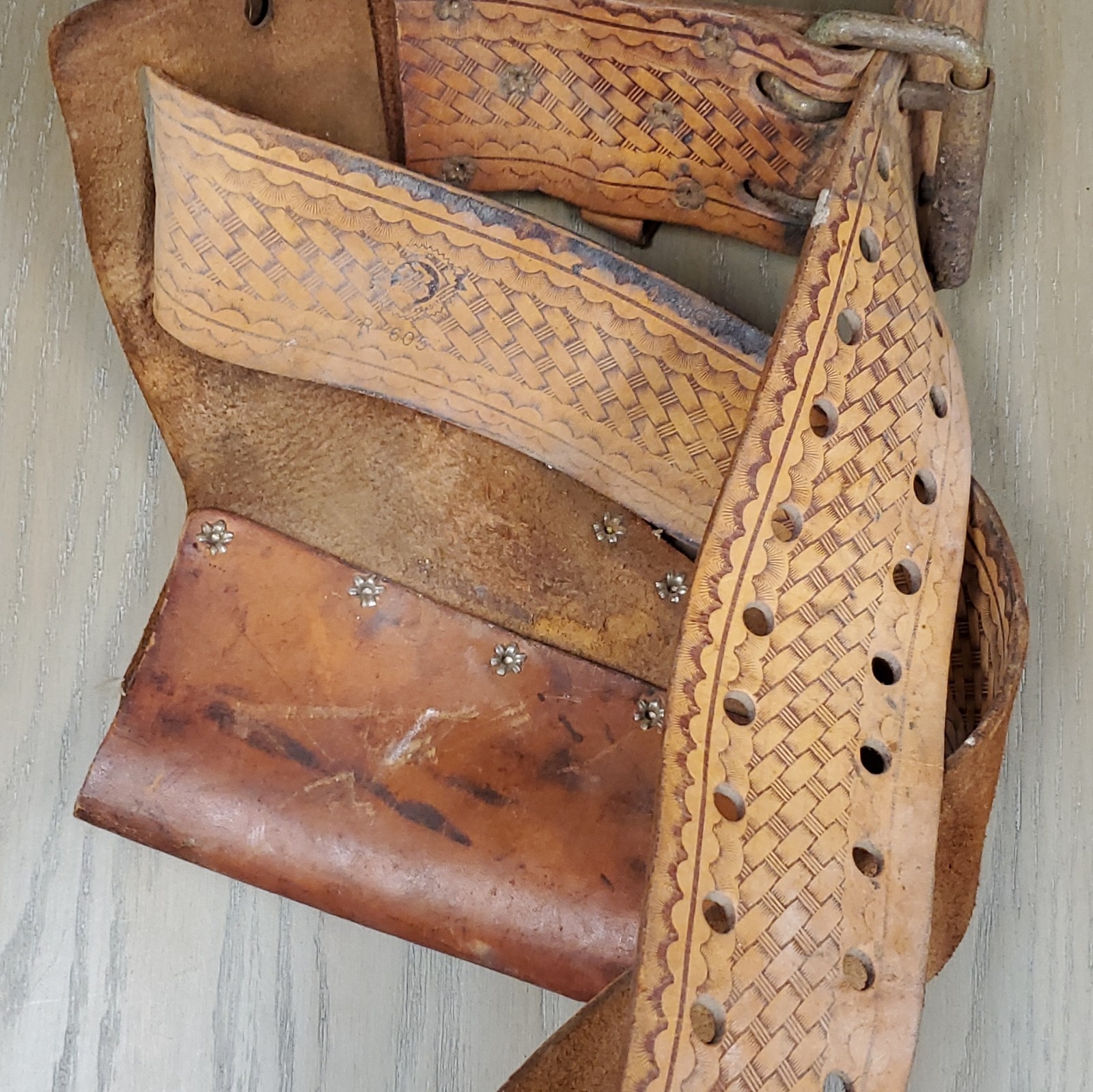 Vintage Brown Leather Tool Belt w/ Drill Sheath Heavy Duty Work Carpenter