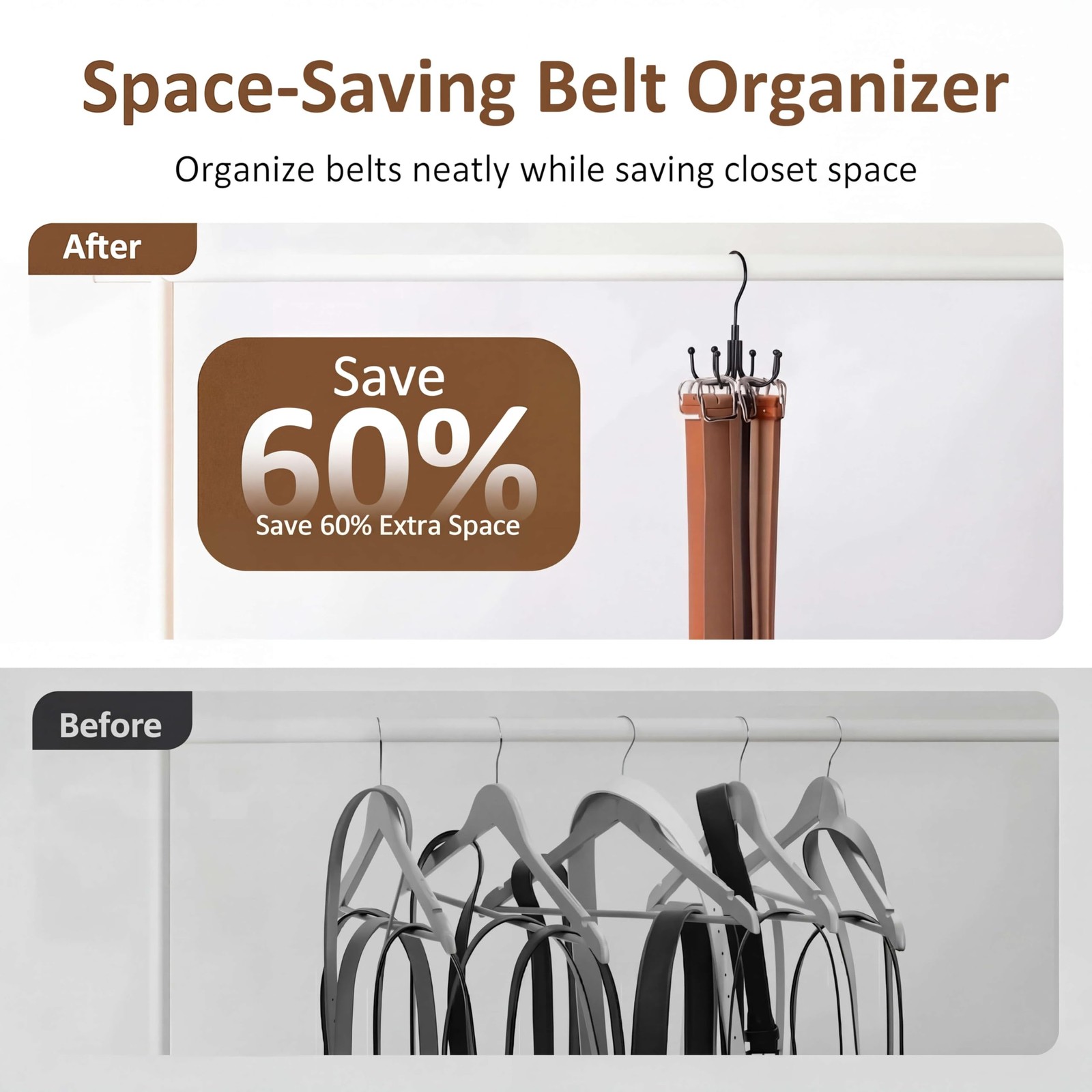 ZEDODIER Belt Organizer for Closet, 1 Pack–Round Hook Hanger, Black