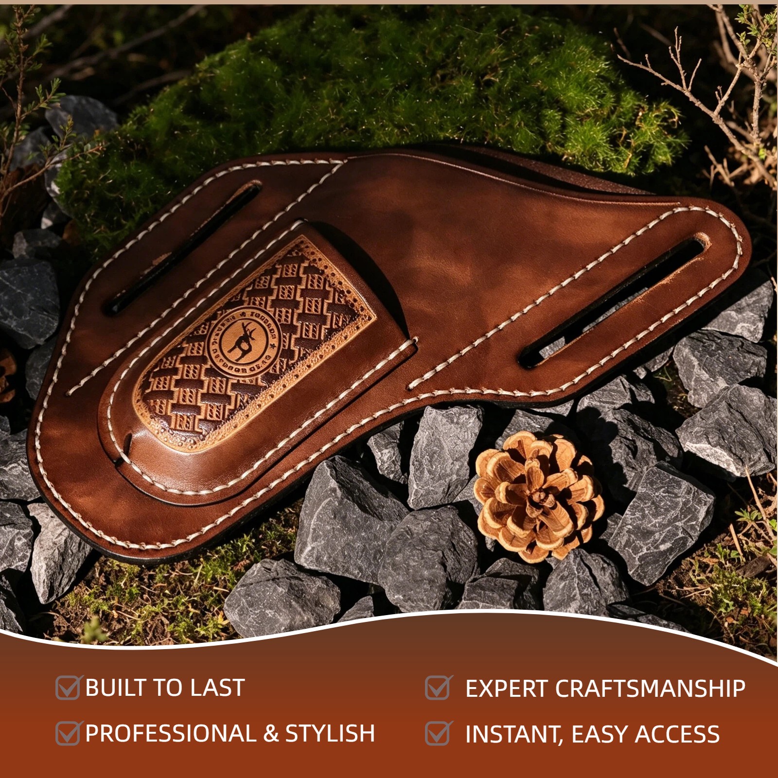TOURBON 2-in-1 Leather Tool Pouch Angled Cross Draw Folding Knife Pliers Holster