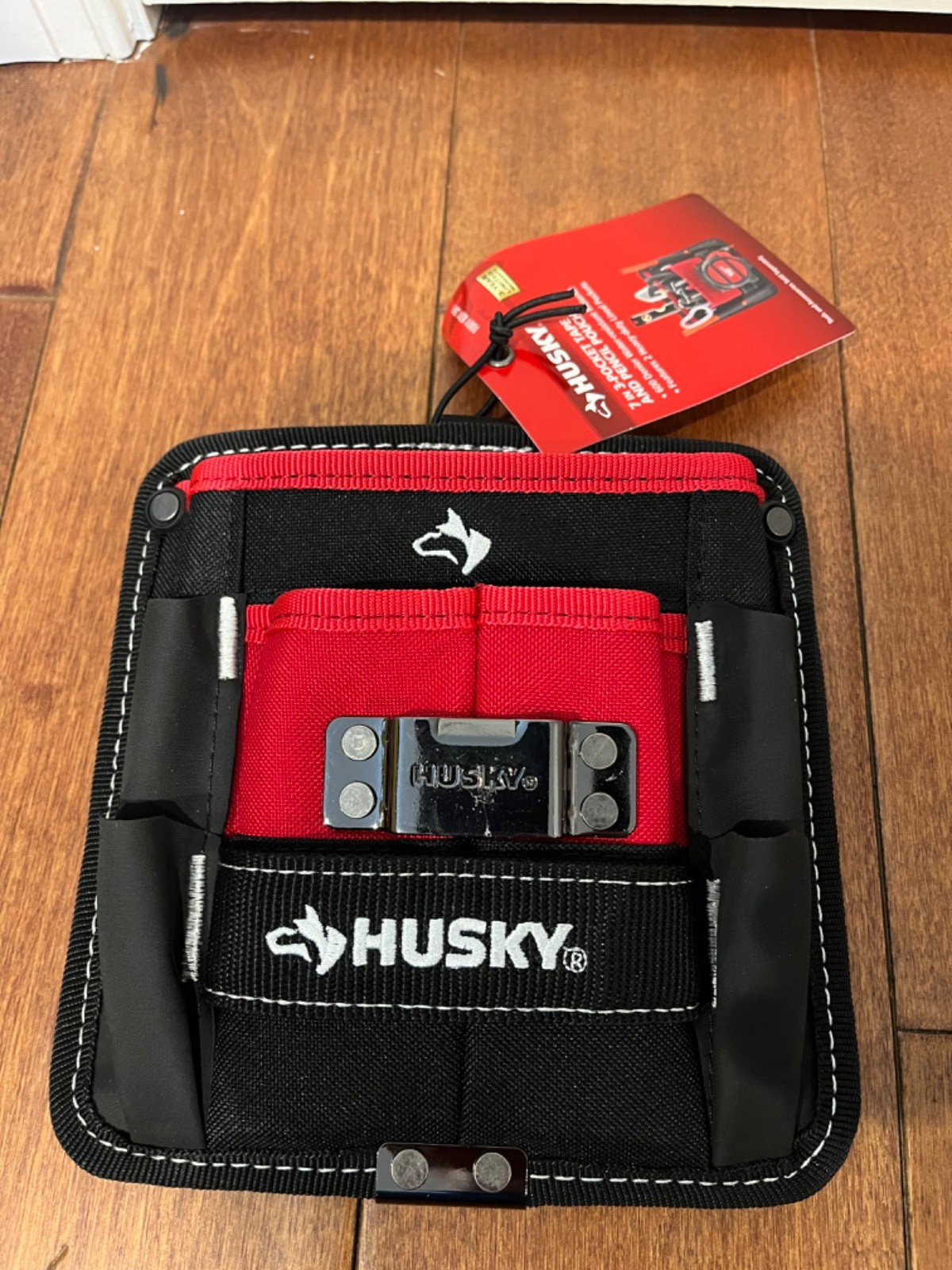 Husky 7 in. 3-Pocket Clip On Tool Belt Tape & Pencil Pouch Heavy Duty Storage