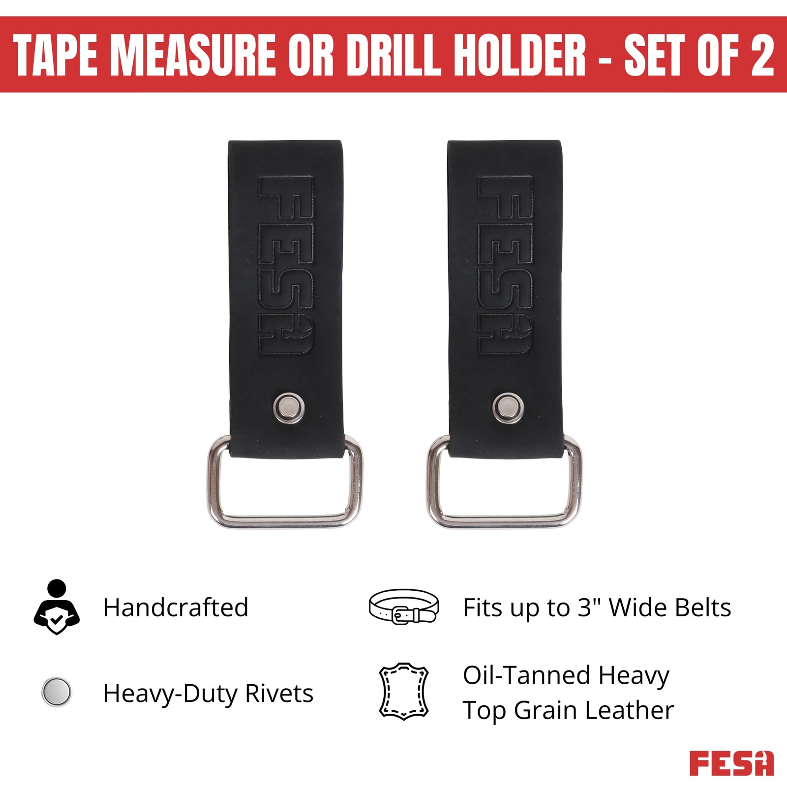 FESA Leather Tape Measure Holder – Set of 2 – Leather Measuring Tape or Drill…