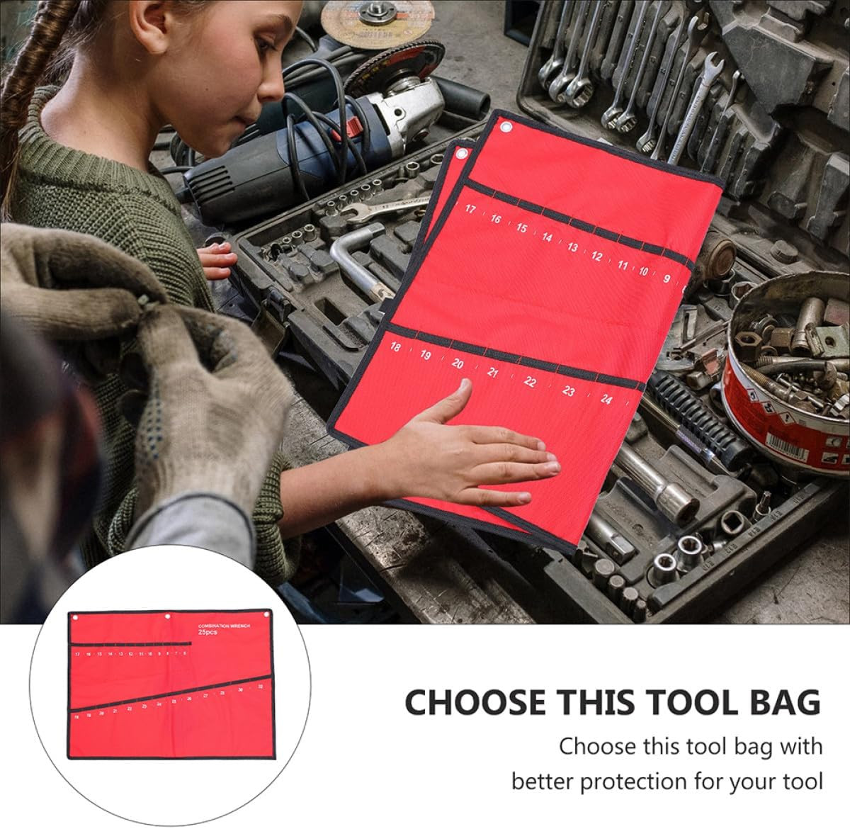 Homoyoyo 2Pcs Tool Roll Bag High Grade Canvas Electrician Storage Holder Wrench