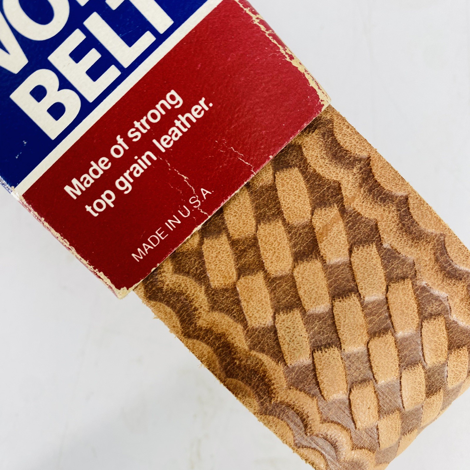 NOS vintage Nicholas Woven Look Work Belt Strong Top Grain Leather USA 30-46″