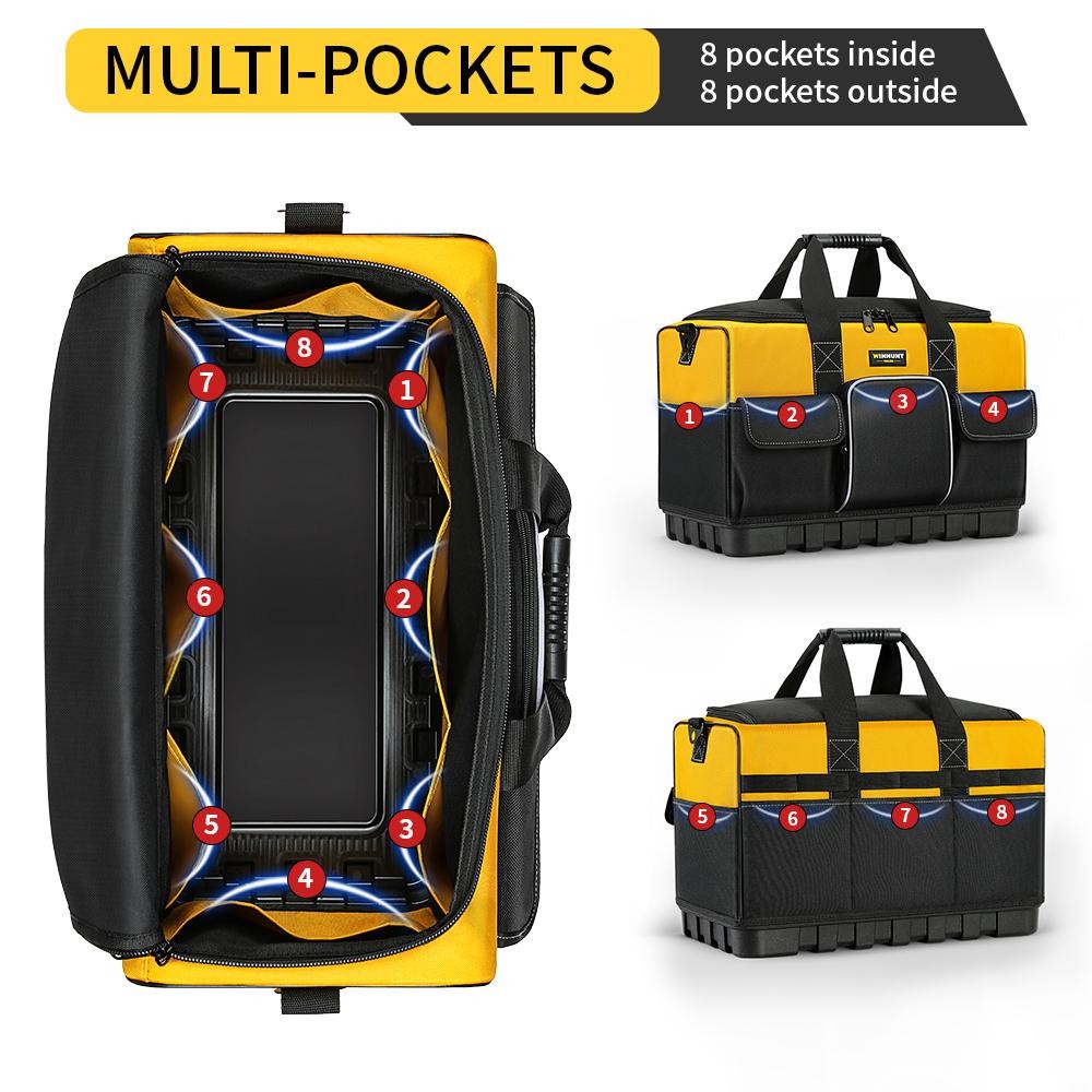 Winhunt Heavy Duty Tool Bag Wide Mouth Molded Bottom Shoulder Strap Polyester