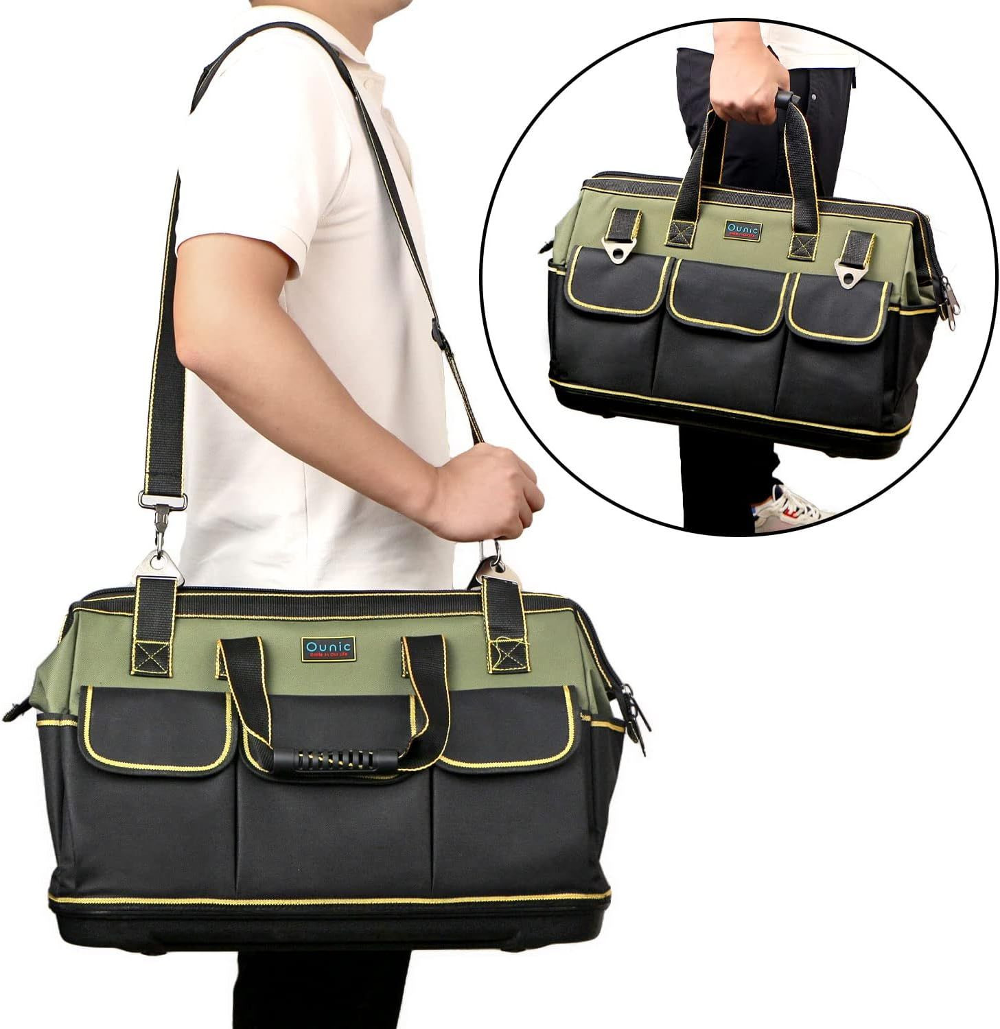 Tool Bag, Ounic 20 Inch Large Heavy Duty With Wide Mouth and Black, Yellow