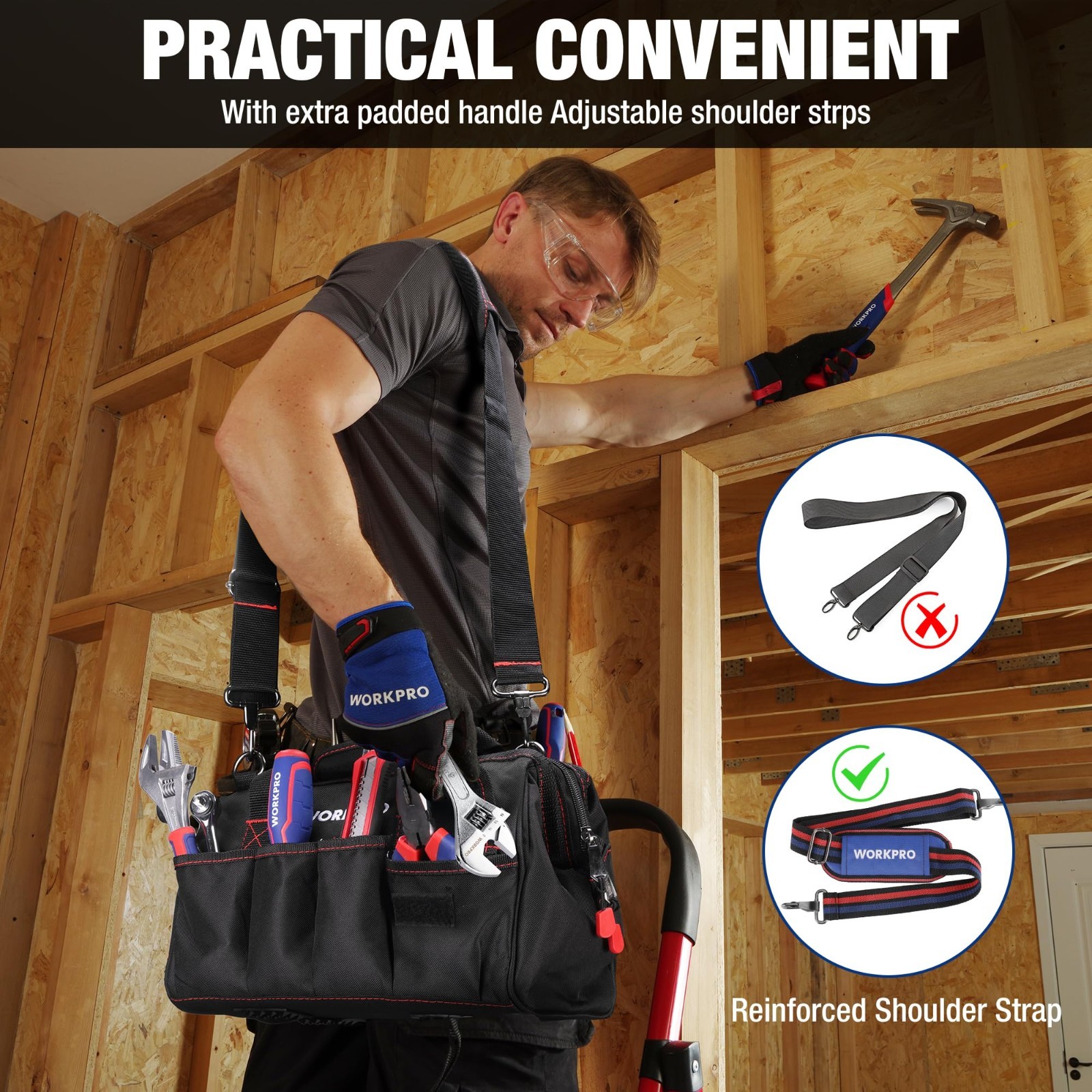 12″ Wide Mouth Storage Tool Bag – Heavy Duty, Close Top, Organizer for Tools & A