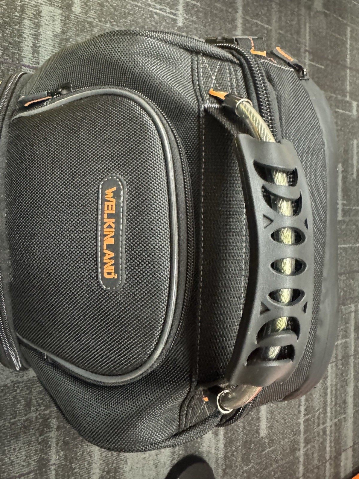 WELKINLAND 77 Pocket Large Tool Backpack Black/Orange Molded Base, Padded Handle