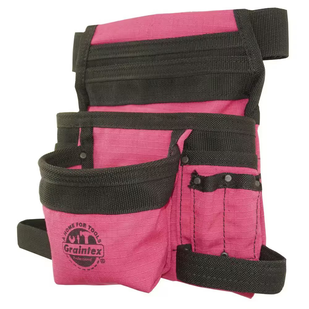 Pink Canvas 10-Pocket Finisher Tool Pouch with Belt
