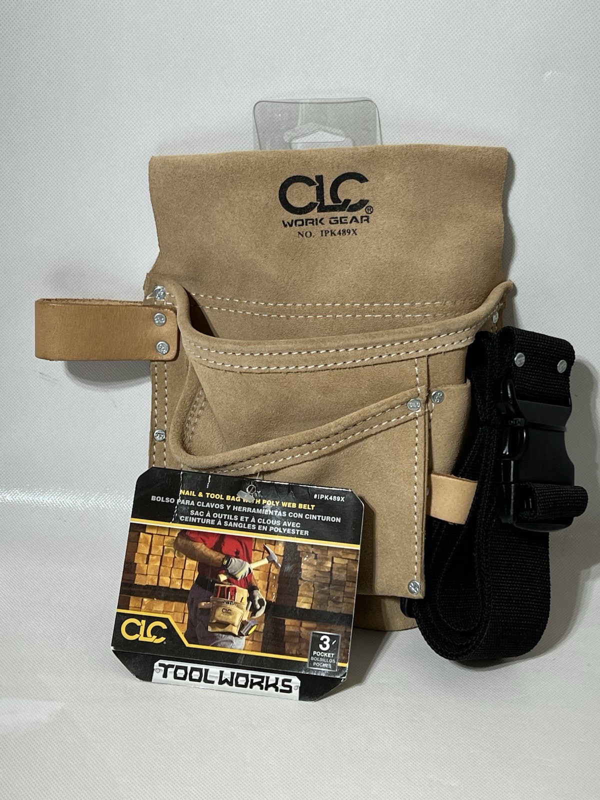 CLC Custom Leathercraft IP489X 3 Pocket Suede Tool Bag with Poly Web Belt