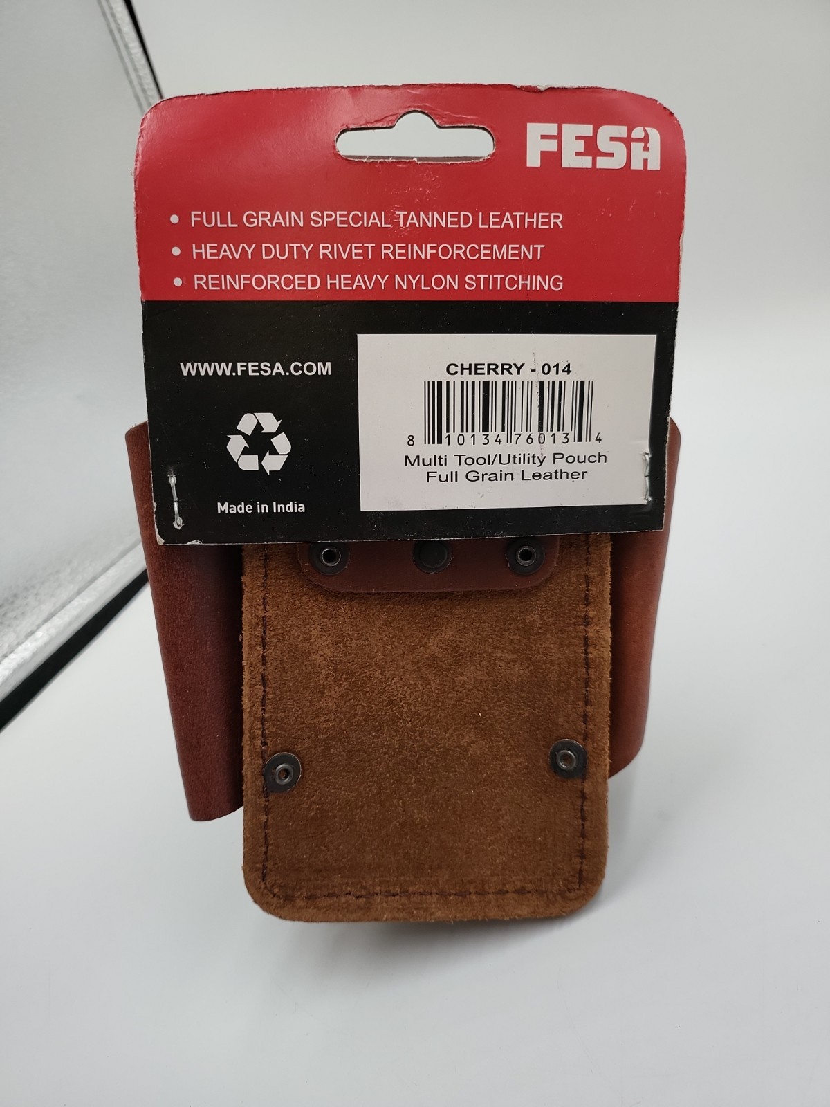 FESA Small Leather Tool Pouch, Heavy Duty, 5-Pocket, Hammer Loop, Cherry
