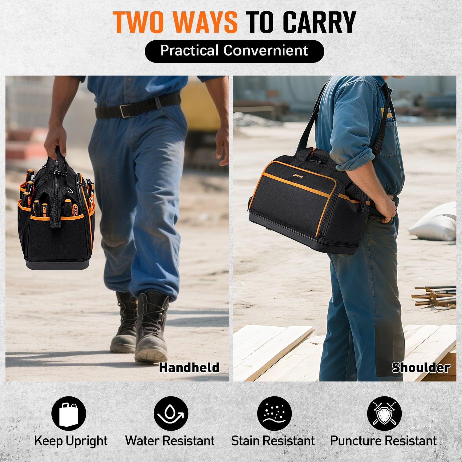 17″ Electrician Tool Bag – 26 Pockets, Waterproof Base, Adjustable Strap
