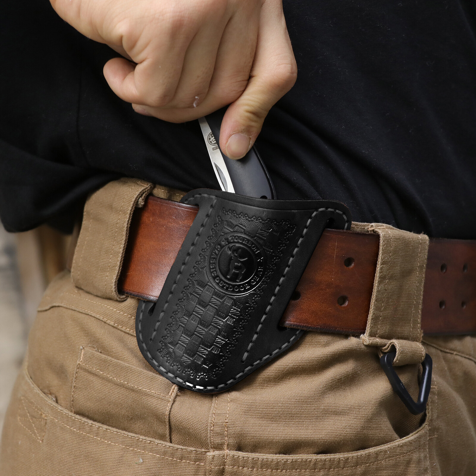 TOURBON Folding Pocket Knife Belt Holster Tool Carry Sheath Cover Gift Black US