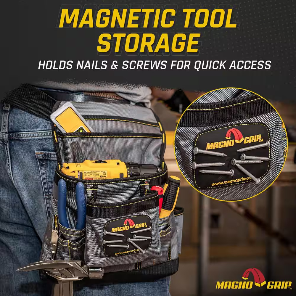 11 In. 10-Pocket Platinum Magnetic Tool Pouch with Belt
