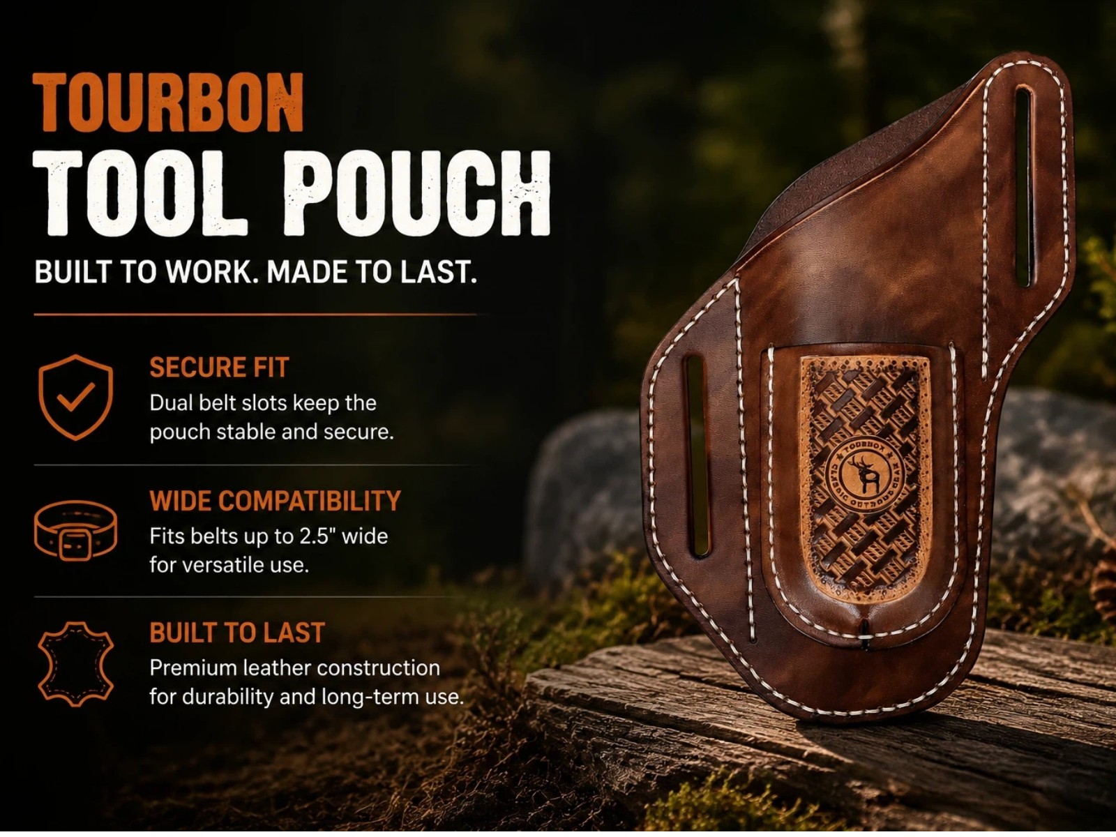 TOURBON 2-in-1 Leather Tool Pouch Angled Cross Draw Folding Knife Pliers Holster