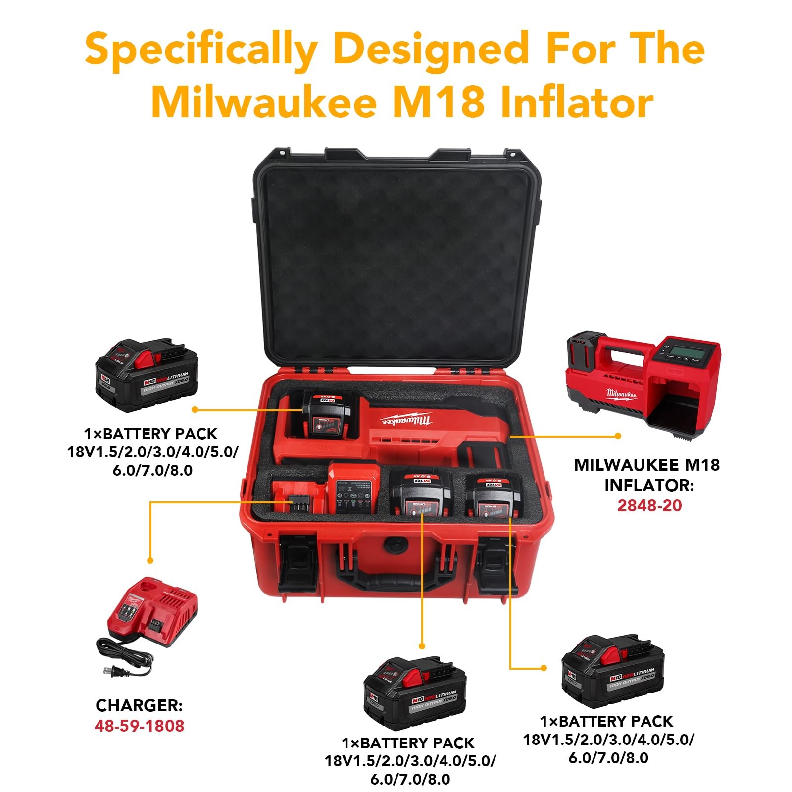 Air Compressor Case for Milwaukee Inflator,Waterproof 11 x 5 x 13 inches, RED